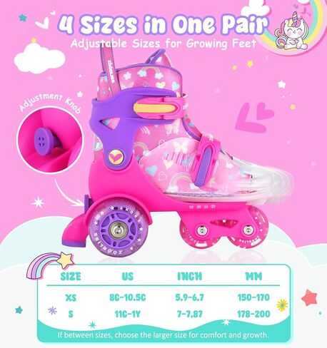 Kids Roller Skates for Beginners - ZOOBLISS 4 Adjustable Sizes Tri-Wheel Skates for Girls and Boys Ages 3-7, Toddler Roller Skates with Light-Up Wheels in Saudi Arabia