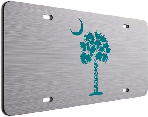 Charcoal Palm Tree Crescent Moon Brushed Aluminum ACM License Plate South Carolina Beach Logo Car Tag in Kuwait