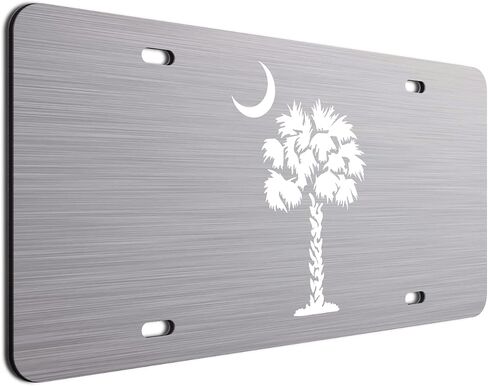 Charcoal Palm Tree Crescent Moon Brushed Aluminum ACM License Plate South Carolina Beach Logo Car Tag in Kuwait