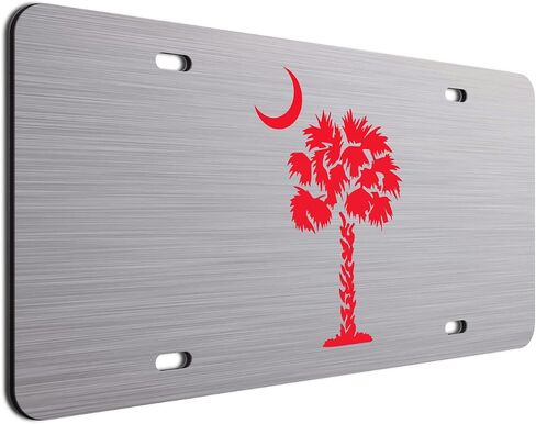 Charcoal Palm Tree Crescent Moon Brushed Aluminum ACM License Plate South Carolina Beach Logo Car Tag in Kuwait