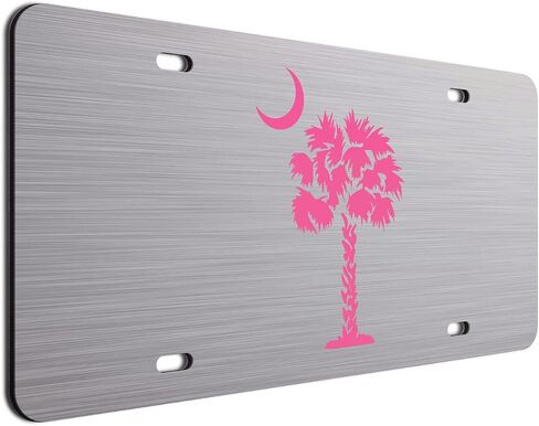 Charcoal Palm Tree Crescent Moon Brushed Aluminum ACM License Plate South Carolina Beach Logo Car Tag in Kuwait