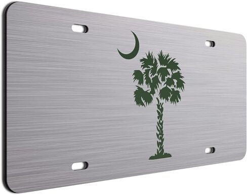 Charcoal Palm Tree Crescent Moon Brushed Aluminum ACM License Plate South Carolina Beach Logo Car Tag in Kuwait
