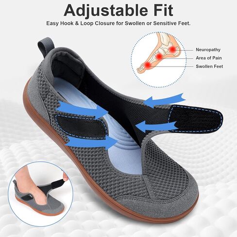 JOINFREE Mens Diabetic Walking Shoes Wide Toe Box, Adjustable Zero Drop Non Slip Sneakers, Breathable Knit Casual Shoes for Swollen Feet, Edema, Sensitive Feet, Elderly, Arthritis in Kuwait