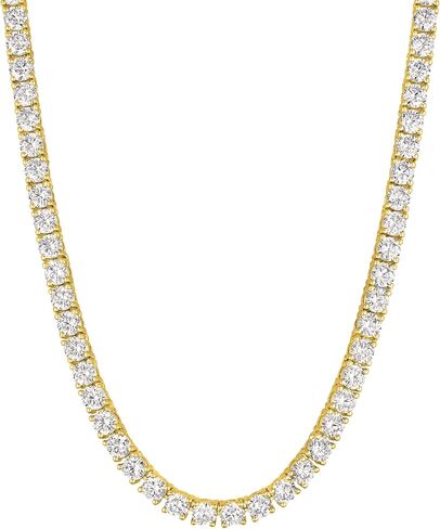 KISPER Tennis Necklace for Women 14K Gold Plated 3mm Cubic Zirconia Diamond Chain Adjustable 15-18" 4-Prong Setting Classic in Saudi Arabia