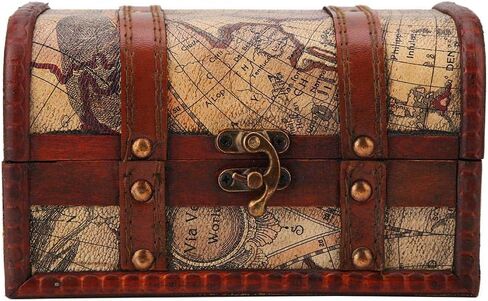 Pirate Treasure Chest Vintage Handmade Decorative Wooden Box Trinket Jewelry Storage Case Home Decoration(Map) in Saudi Arabia