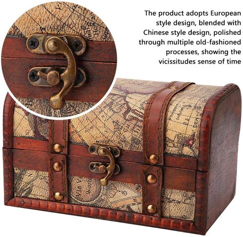 Pirate Treasure Chest Vintage Handmade Decorative Wooden Box Trinket Jewelry Storage Case Home Decoration(Map) in Saudi Arabia