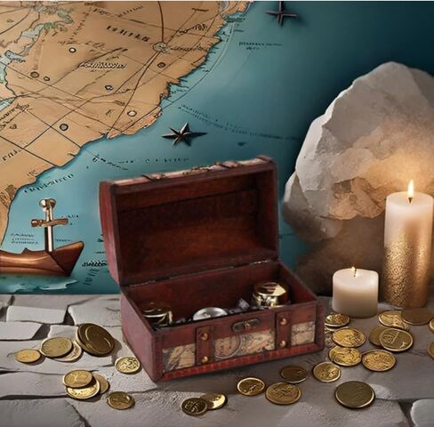Pirate Treasure Chest Vintage Handmade Decorative Wooden Box Trinket Jewelry Storage Case Home Decoration(Map) in Saudi Arabia