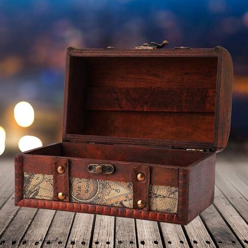 Pirate Treasure Chest Vintage Handmade Decorative Wooden Box Trinket Jewelry Storage Case Home Decoration(Map) in Saudi Arabia