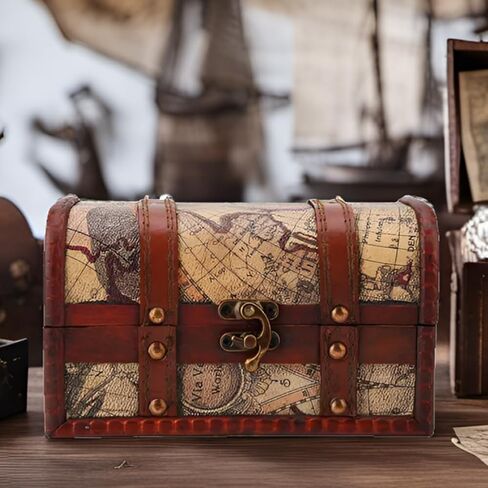 Pirate Treasure Chest Vintage Handmade Decorative Wooden Box Trinket Jewelry Storage Case Home Decoration(Map) in Saudi Arabia