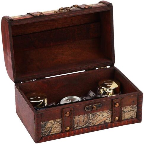 Pirate Treasure Chest Vintage Handmade Decorative Wooden Box Trinket Jewelry Storage Case Home Decoration(Map) in Saudi Arabia