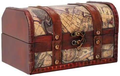 Pirate Treasure Chest Vintage Handmade Decorative Wooden Box Trinket Jewelry Storage Case Home Decoration(Map) in Saudi Arabia