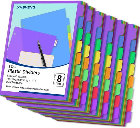 24pcs/3 مجموعة من مقاطعات الموثق ذات 3 حلقة مع علامات تبويب ، 8 علامات تبويب فواصل ملفات بلاستيكية ، فواصل bbinder مع علامات تبويب ، ملونة in Kuwait