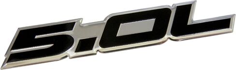 5.0L Emblem in Black Highly Polished Aluminum Silver Chrome Engine Swap Badge Compatible with Ford Mustang GT F-150 Boss 302 Coyote Cobra GT500 V8 Crown Vic Victoria in Saudi Arabia