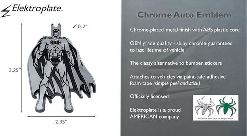 Elektroplate Officially Licensed DC Comics Vintage Batman Chrome Emblem for Cars, Trucks, and All Auto | Universal Fit at 3.25" x 2.35" | Weatherproof in Saudi Arabia