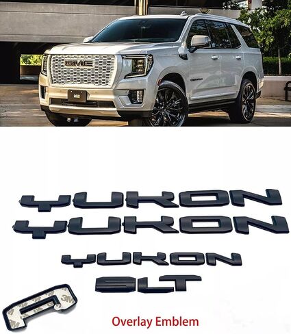 4Pcs Kit Yukon SLT Letters Emblem 3D Door Rear Nameplate Badge Decal Sticker Yukon XL Replacement for 2021-2023 Yukon SLT (Overlay Emblem Matte Black) in Saudi Arabia