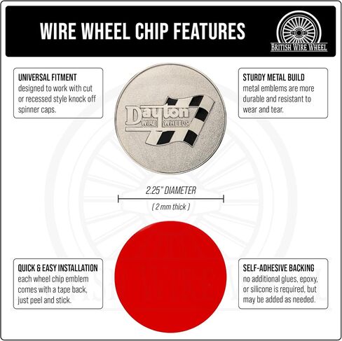 Dayton Gold & White Metal Wheel Chip Remblems (مجموعة من 4) | 24K ثنائيات الذهب مطلي بالولاية الصلبة شريحة رقائق العجلة المعدنية ، 2.25 "| بالنسبة للرقم المنخفض مع قطع أو مريحة قبالة أغطية الدوار in Kuwait