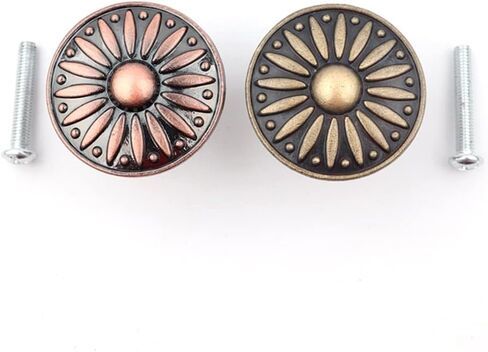 Drawer Kitchen Cabinet Knobs retro, 2 Colors Solid Semi-Circular Metal Vintage Handle Single Hole Embossed Zinc Alloy Antique Pharmacy Drawer Cabinet Red Bronze Bronze Diameter 35MM (2)(Red Bronze) in Saudi Arabia