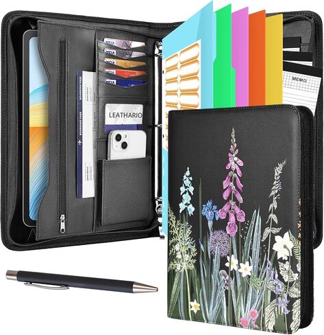 تشمل موثق محفظة Leathario 10 حماة من الأوراق و 3 مفتحات ، ومنظم مجلدات من 3 حلقات ، و A4 padfolio مع سحاب ، وأكمام الكمبيوتر اللوحي النباتية ، واللوحات القصيرة للمؤتمرات التجارية ، in Kuwait