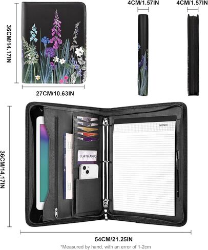 تشمل موثق محفظة Leathario 10 حماة من الأوراق و 3 مفتحات ، ومنظم مجلدات من 3 حلقات ، و A4 padfolio مع سحاب ، وأكمام الكمبيوتر اللوحي النباتية ، واللوحات القصيرة للمؤتمرات التجارية ، in Kuwait