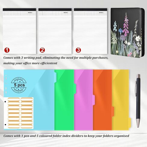 تشمل موثق محفظة Leathario 10 حماة من الأوراق و 3 مفتحات ، ومنظم مجلدات من 3 حلقات ، و A4 padfolio مع سحاب ، وأكمام الكمبيوتر اللوحي النباتية ، واللوحات القصيرة للمؤتمرات التجارية ، in Kuwait