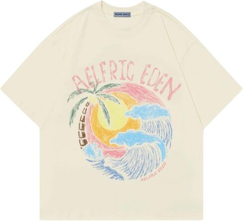 Aelfric Eden Grahpic Tees Unisex Graffiti Sunset Print Tshirts Casual Summer Short Sleeve Shirt Cotton Cute Top in Saudi Arabia