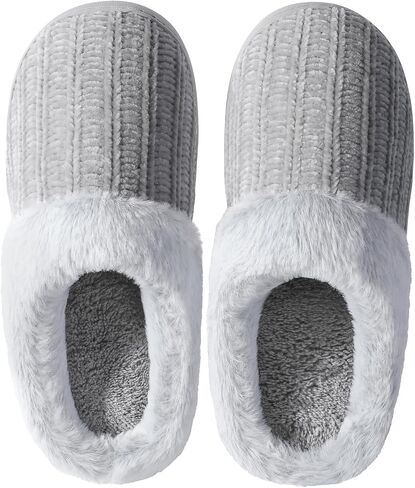 shoeslocker Womens Memory Foam Fuzzy Slippers Knitted House Slippers for Women Comfy Slip-On Warm House Shoes in Saudi Arabia