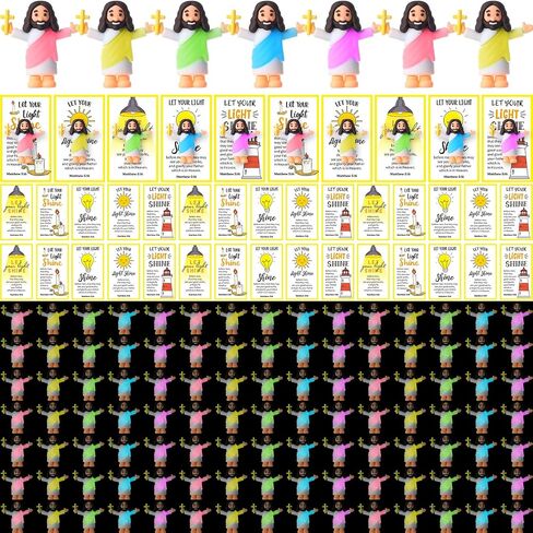 100 Sets Mini Jesus Figurines Glow in The Dark with Let Your Light Shine Cards Luminous Jesus Figures Toys for Bible Sunday School Religious Gifts Easter Egg Stuffers (Open Your Arms) in Saudi Arabia