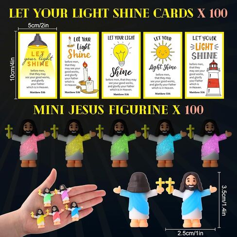 100 Sets Mini Jesus Figurines Glow in The Dark with Let Your Light Shine Cards Luminous Jesus Figures Toys for Bible Sunday School Religious Gifts Easter Egg Stuffers (Open Your Arms) in Saudi Arabia