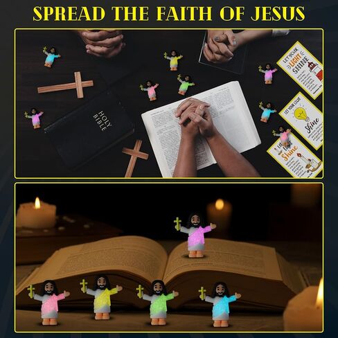 100 Sets Mini Jesus Figurines Glow in The Dark with Let Your Light Shine Cards Luminous Jesus Figures Toys for Bible Sunday School Religious Gifts Easter Egg Stuffers (Open Your Arms) in Saudi Arabia