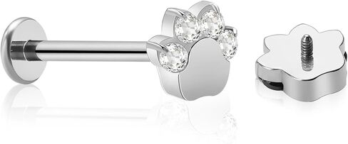 16G 6mm/8mm/10mm G23 Titanium Internally Threaded Black/White CZ Paw Labret Monroe Lip Tragus Cartilage Earring Ring Nose Stud Piercing Jewelry in Kuwait