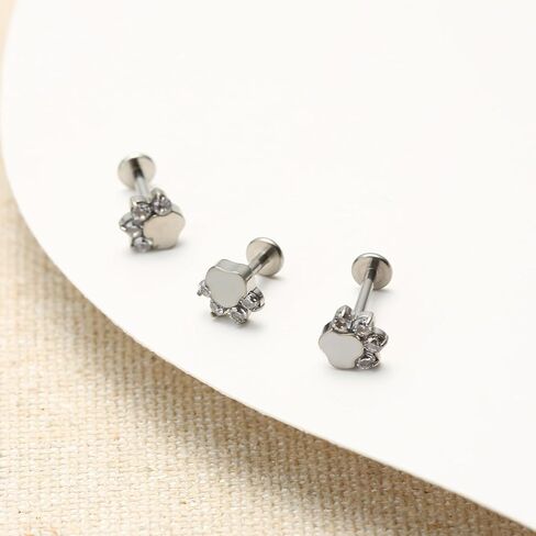 16G 6mm/8mm/10mm G23 Titanium Internally Threaded Black/White CZ Paw Labret Monroe Lip Tragus Cartilage Earring Ring Nose Stud Piercing Jewelry in Kuwait