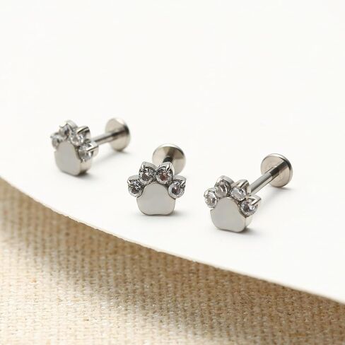 16G 6mm/8mm/10mm G23 Titanium Internally Threaded Black/White CZ Paw Labret Monroe Lip Tragus Cartilage Earring Ring Nose Stud Piercing Jewelry in Kuwait