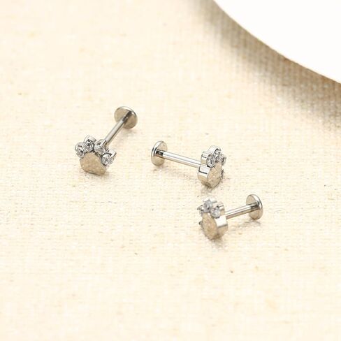 16G 6mm/8mm/10mm G23 Titanium Internally Threaded Black/White CZ Paw Labret Monroe Lip Tragus Cartilage Earring Ring Nose Stud Piercing Jewelry in Kuwait