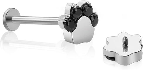 16g 6mm/8mm/10mm G23 Titanium داخليًا ملولبًا أسود/أبيض CZ Paw Labret Monroe Lip Tragus Cartilage Enring Ring Sstane Biercing Jewelry in Kuwait