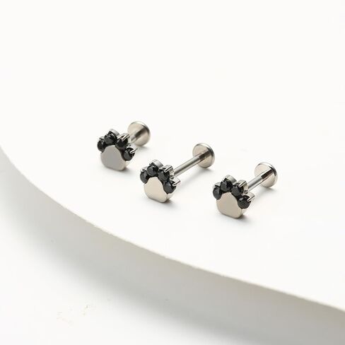 16g 6mm/8mm/10mm G23 Titanium داخليًا ملولبًا أسود/أبيض CZ Paw Labret Monroe Lip Tragus Cartilage Enring Ring Sstane Biercing Jewelry in Kuwait