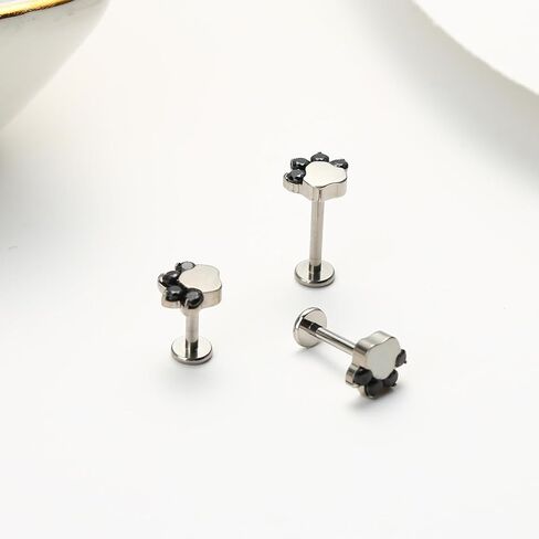 16g 6mm/8mm/10mm G23 Titanium داخليًا ملولبًا أسود/أبيض CZ Paw Labret Monroe Lip Tragus Cartilage Enring Ring Sstane Biercing Jewelry in Kuwait