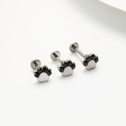 16g 6mm/8mm/10mm G23 Titanium داخليًا ملولبًا أسود/أبيض CZ Paw Labret Monroe Lip Tragus Cartilage Enring Ring Sstane Biercing Jewelry in Kuwait