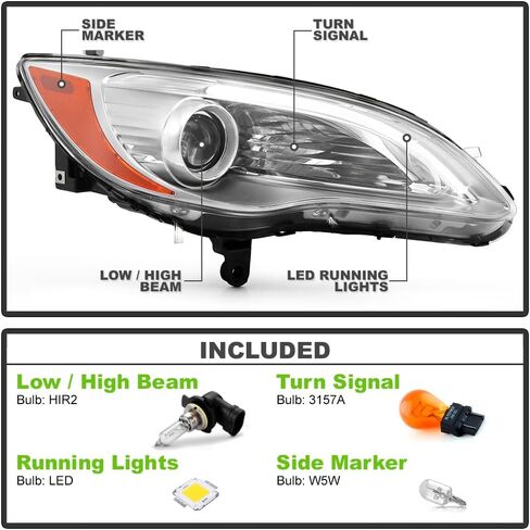 Keekpo - لعام 2011 2012 2013 2014 Chrysler 200 Chrome Housing Projector Projector Prooflamps Replact in Saudi Arabia