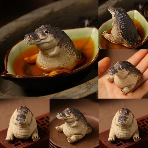 Hiboom Tea Pet Chubby Crocodile Tea Pet Clay Cat Alligator Figurine Desk Tea Ceremony Ornament Handmade Ceramic Tea Pet for Father Day Tea Enthusiasts Lovers Dad Tearoom Gifts(Crocodile) in Saudi Arabia