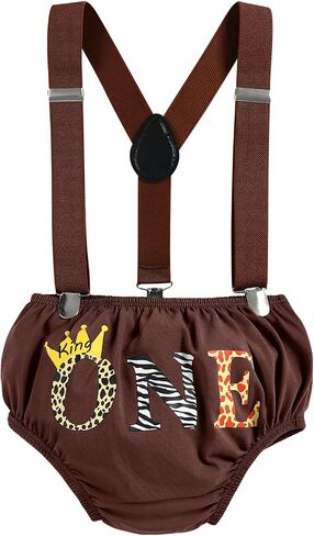 IBTOM CASTLE Baby Boys Lion Wild One Safari Jungle 1st Birthday Romper Outfits Photography Suspenders Crown Bloomers Clothes in Saudi Arabia