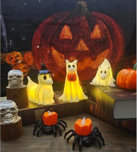ديكور الشبح عيد الهالوين ، مجموعة من الكلاب 3Ghost مع أضواء LED - ديكور هالوين المنزل - هدايا لعشاق الكلاب - مكتب مكتب الخريف - مضر أليف ضوء الليلي in Saudi Arabia