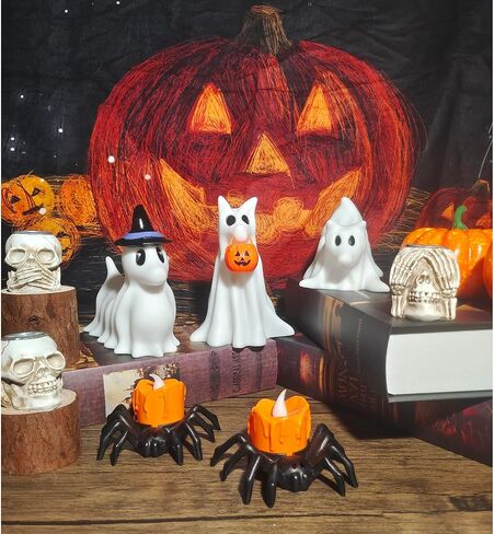 ديكور الشبح عيد الهالوين ، مجموعة من الكلاب 3Ghost مع أضواء LED - ديكور هالوين المنزل - هدايا لعشاق الكلاب - مكتب مكتب الخريف - مضر أليف ضوء الليلي in Saudi Arabia