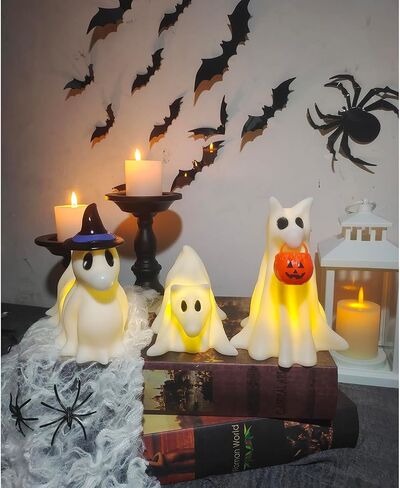 ديكور الشبح عيد الهالوين ، مجموعة من الكلاب 3Ghost مع أضواء LED - ديكور هالوين المنزل - هدايا لعشاق الكلاب - مكتب مكتب الخريف - مضر أليف ضوء الليلي in Saudi Arabia