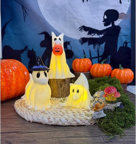 ديكور الشبح عيد الهالوين ، مجموعة من الكلاب 3Ghost مع أضواء LED - ديكور هالوين المنزل - هدايا لعشاق الكلاب - مكتب مكتب الخريف - مضر أليف ضوء الليلي in Saudi Arabia
