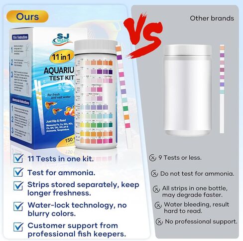 11 في 1 شرائط اختبار حوض السمك - طقم اختبار مياه أسماك أسماك مع شرائح اختبار الأمونيا لخزان السمك (150 شريطًا) وكتابًا إلكترونيًا | يتضمن 50 شريط الأمونيا ، مقياس الحرارة ، ومجموعة الاختبار للبرك وجميع خزانات الأسماك in Kuwait