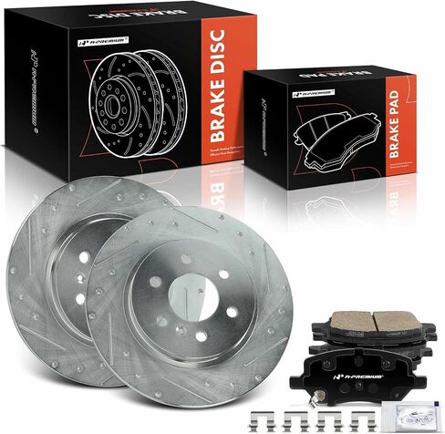 A-Premium 11.69 Inch (297mm) دوارات فرامل القرص الأمامية المتنفيرة + مجموعة منصات السيراميك متوافقة مع طرازات شيفروليه ، بويك ، بونتياك وزحل-Uplander و Terraza و Montana و Relay و 6-PC مجموعة in Saudi Arabia