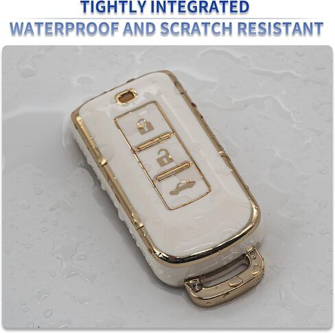 Black TPU Gold Edge Smart Key Fob Case Protective Cover Compatible with Mitsubishi Lancer Mirage Outlander Sport Keyless Entry Remote Accessories in Kuwait
