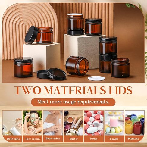 Domensi 48 Pcs 2 oz Amber Glass Jars with Sturdy Lids in 2 Materials Leakproof Empty Cosmetic Jars with Inner Liners Lid for Handmade Face Cream Lotions Powder Oils Spices Ointments Candle Paint in Saudi Arabia