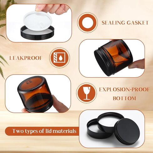 Domensi 48 Pcs 2 oz Amber Glass Jars with Sturdy Lids in 2 Materials Leakproof Empty Cosmetic Jars with Inner Liners Lid for Handmade Face Cream Lotions Powder Oils Spices Ointments Candle Paint in Saudi Arabia
