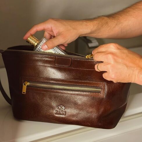 حقيبة أدوات الزينة الجلدية المقاومة للوقت - مجموعة DOPP ، حقيبة مستحضرات جلدية كاملة الحبوب ، كيس الغسيل (Cognac Brown) in Saudi Arabia
